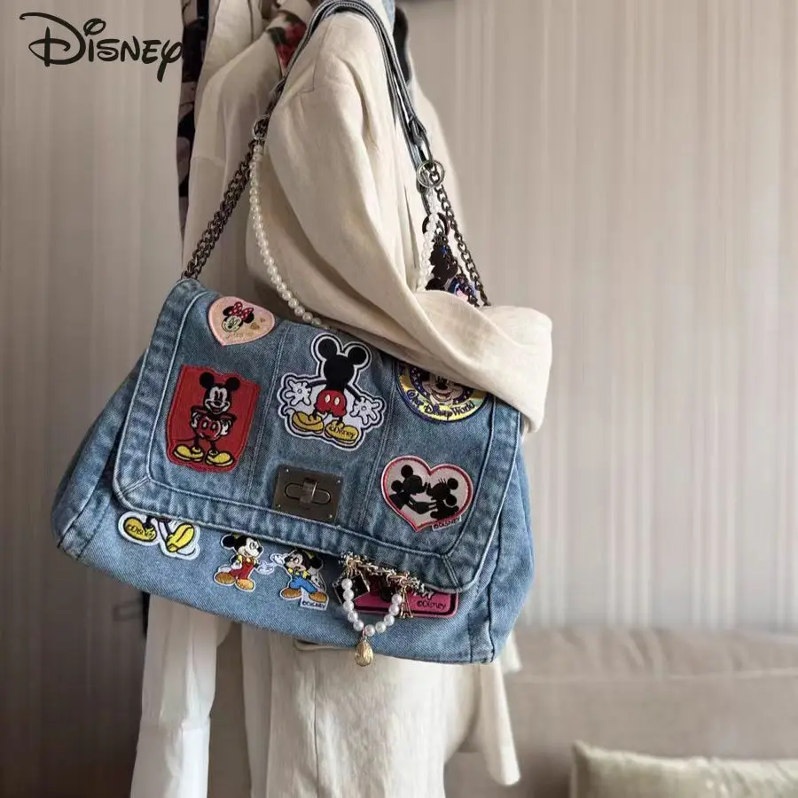 

Disney Retro Mickey Minnie Cartoon Pattern Denim Chain Bag Shoulder Bags Messenger Crossbody Backpack