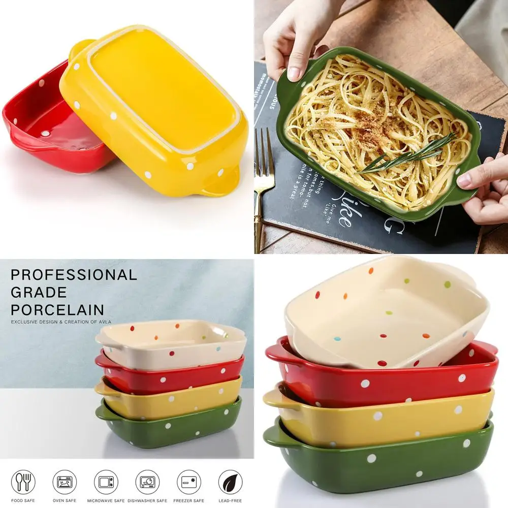 

4-Piece Ceramic Small Casserole Set, 7x5 Inch Porcelain Roaster, Lasagna Pan, Rectangular Casserole Dish with Handle, 20 Oz Oven