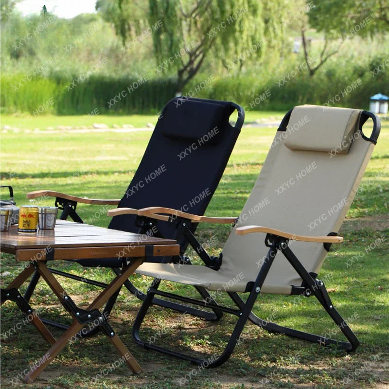 Lohascamping Outdoor Camping Chair with Pillow Long Relaxation 4-Step Angle Adjustable Portable Recliner for Office Nap Desk