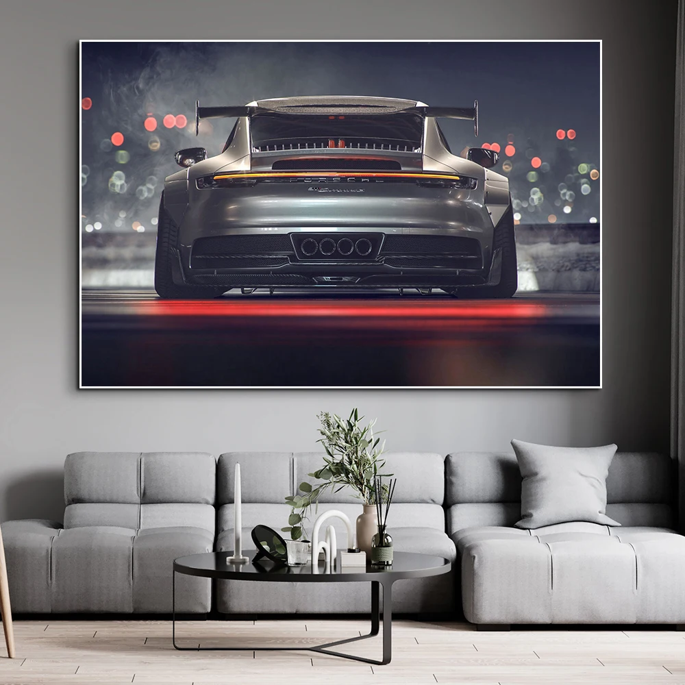 

Modern Sports Car 911 Carrera Tail Light Poster Luxury Racing Graffiti Canvas Painting City Night View Wall Art Room Decor Gift