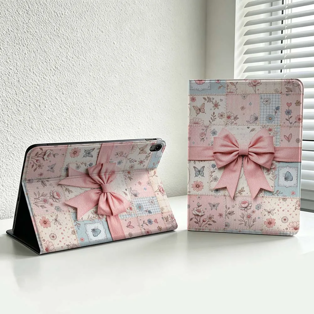 Cartoon Floral Patchwork Bow For iPad Pro Air mini 7 6 5 4 3 2 1 9gen M5 M4 11th 10th A17 Pro A16 Soft Inch Tablet Case Cover