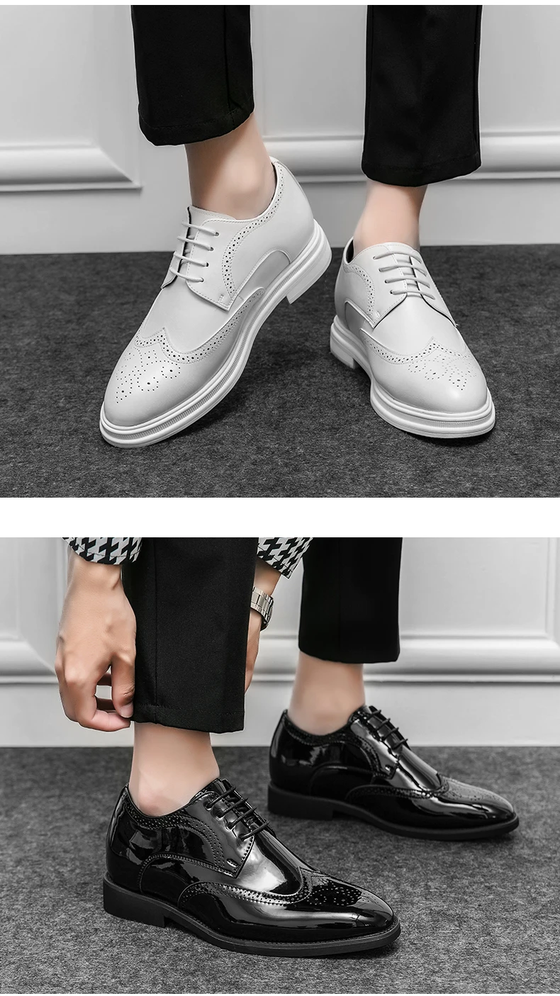 Brogue-Schuhe für Herren, weißes Lackleder, 6 cm, versteckte Höhenerhöhung, Einlegesohlen, formelle Kleidung, lässige Oxfords für Hochzeit, Business – Detail 19