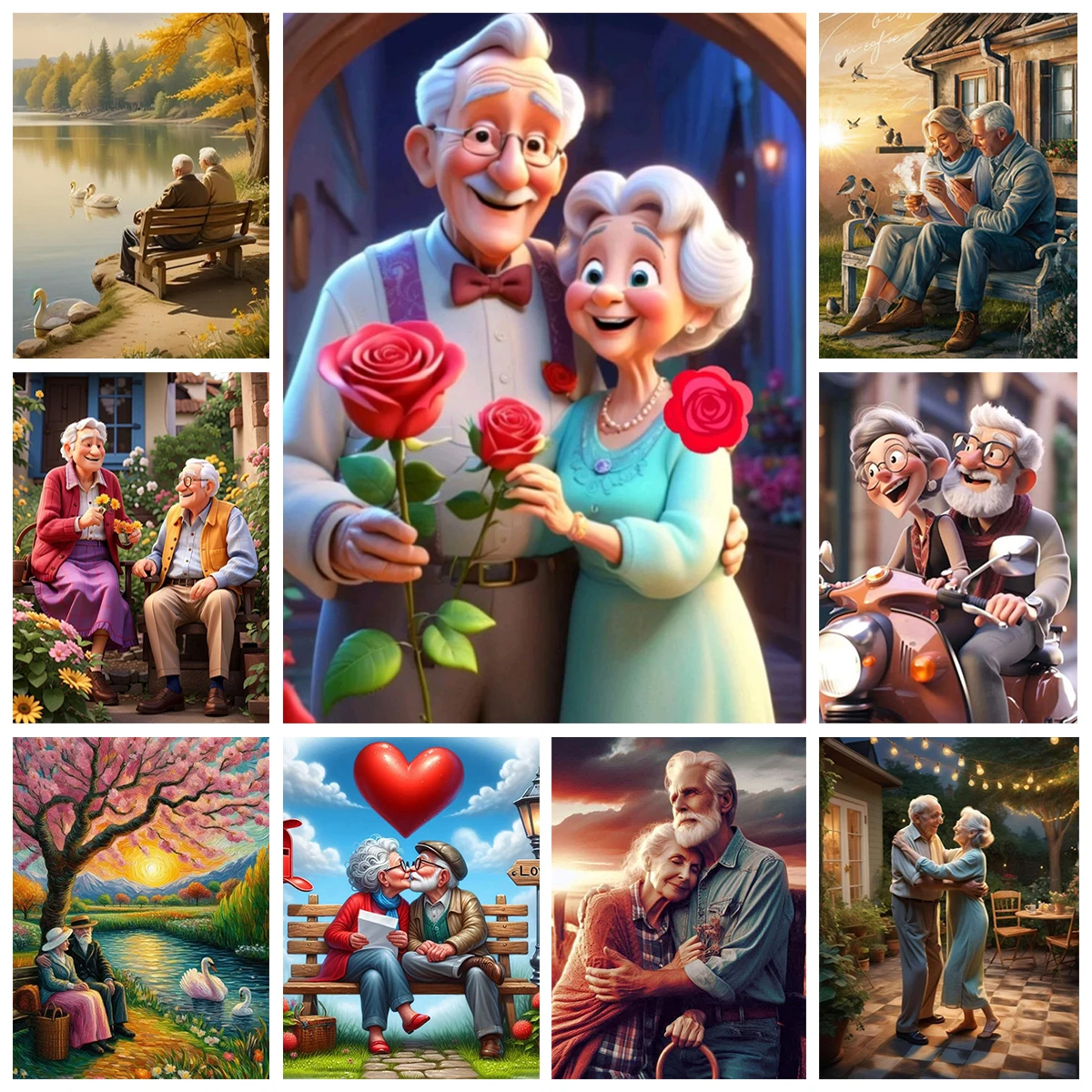 

Cartoon old couple 5D DIY Diamond Painting Art Romanticism Diamond Embroidery Home Decor Gifts Mosaic Wall Stickers