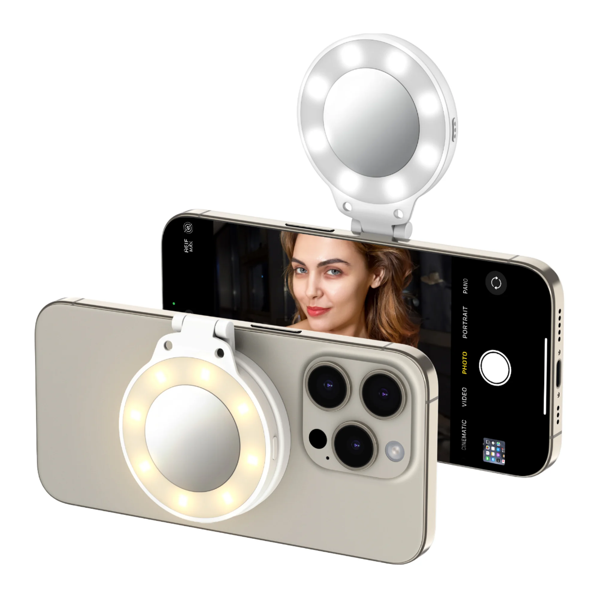 Portable LED Phone Ring Light with Built-In Mirror Magnetic Selfie Fill Light & Charging Feature for Tiktok Vlogging