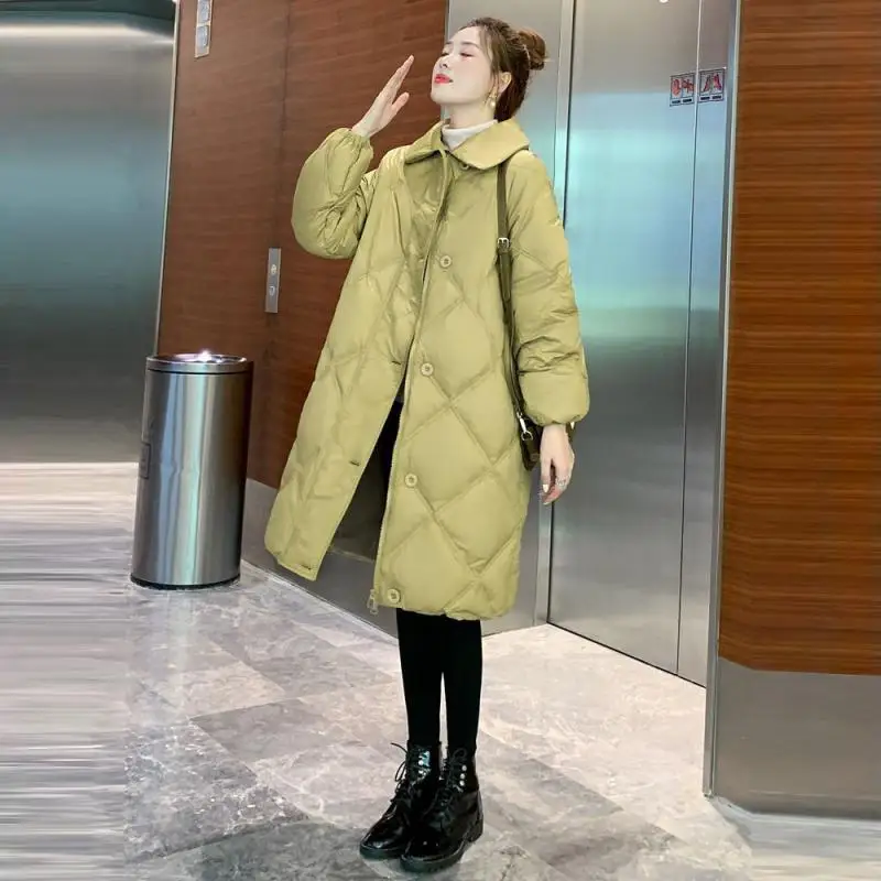 

Белое стеганое женское пальто Du down Jaet средней длины свободного кроя, модное антивозрастное пальто, зимний сезон, простые де...