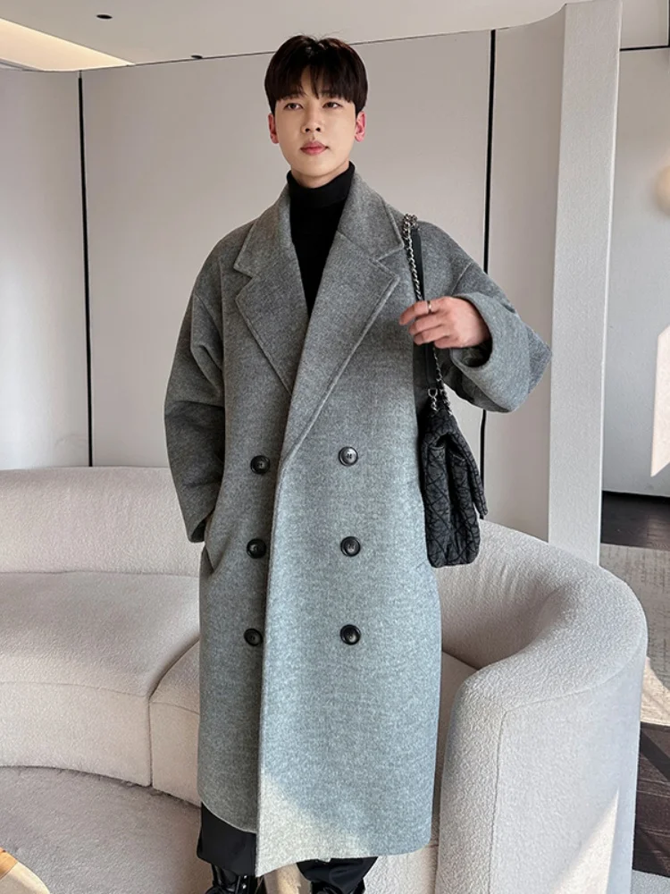 

Мужское шерстяное пальто с двубортной застежкой на пуговицах, удлиненное, ниже колена, в британском стиле, осенне-зимнее, средней длины, ветрозащитное, модное, городское