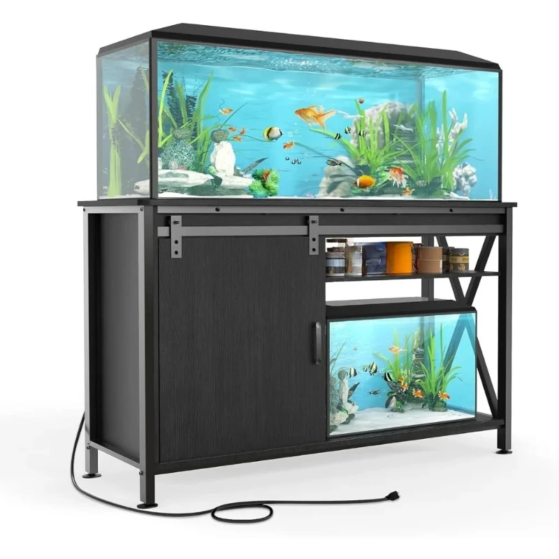 Stand for Fish Tank: 40-50 Aquarium Stand with Sliding Door - Heavy Duty Metal Table with Power Outlet