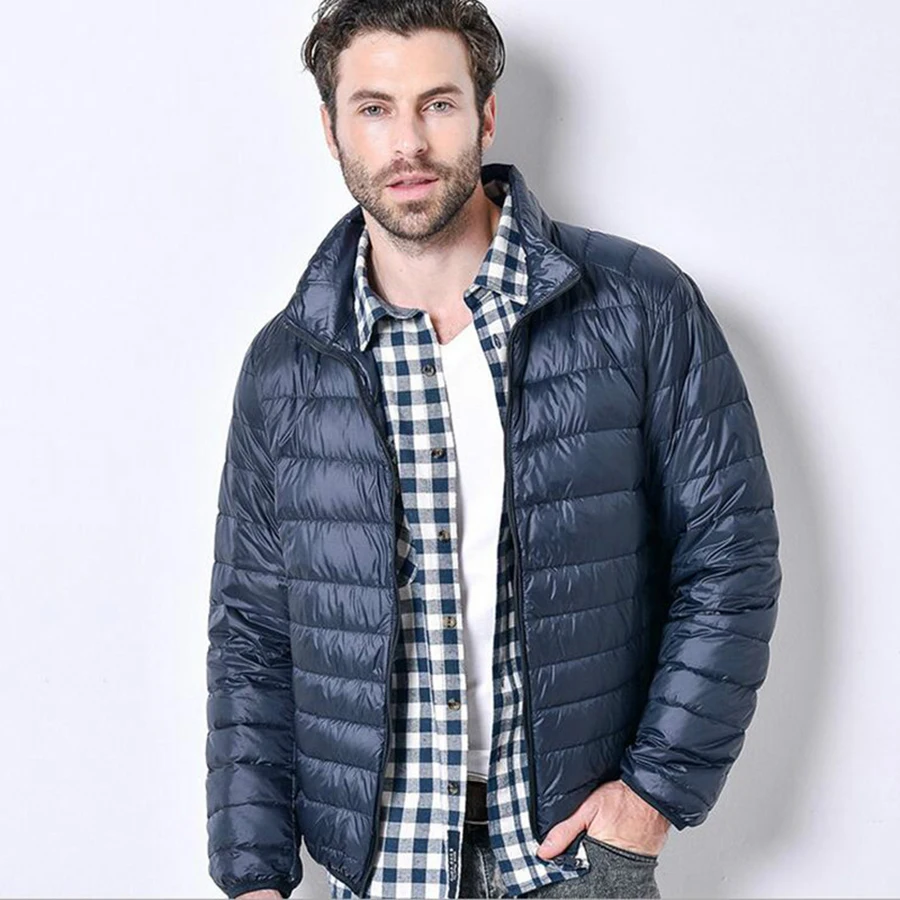 Abrigo de plumón fino ultraligero para hombre, Chaqueta corta informal de talla grande con cuello de pie, venta al por mayor, otoño