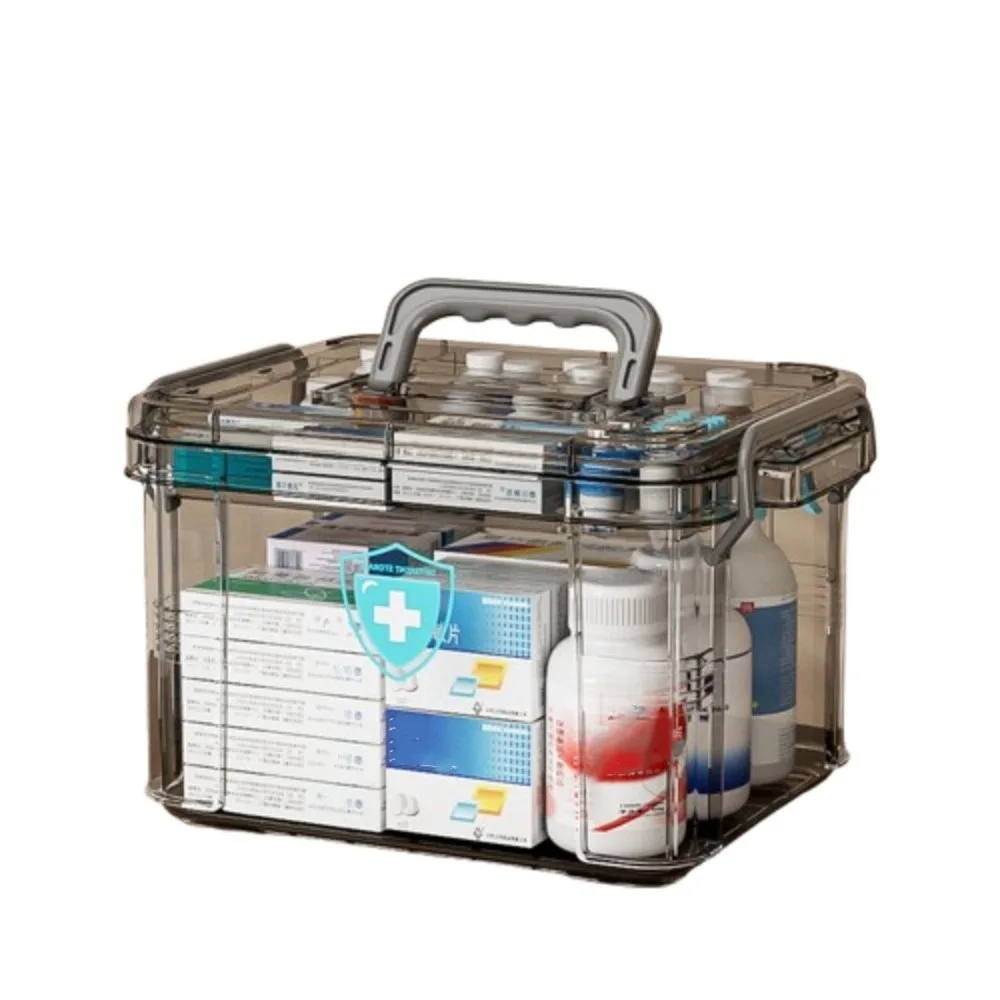 

Double Layers Medicine Storage Box with Handle Moisture-proof Emergency Box Compartment Plastic Multifunctional Storage Box