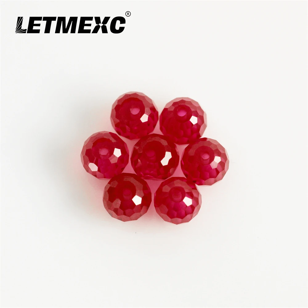 LETMEXC Ruby 5# Red Color Round Ball Beads Gemstones Synthetic Corundum Ruby Ball Loose Gemstone For Jewelry Making