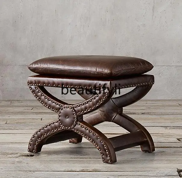 

French Country Vintage Furniture American Simple Modern Fabric Footstool Bed End Stool