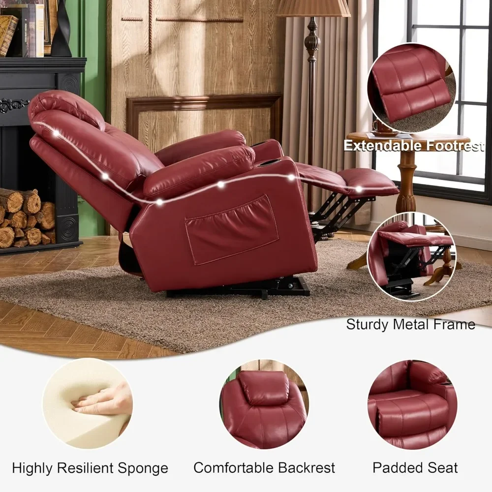 Recliner Chair, Electric Power Lift Recliner Chair for Elderly, Leather Reclining Sofa with Massage and Heat, Adjustable Recline