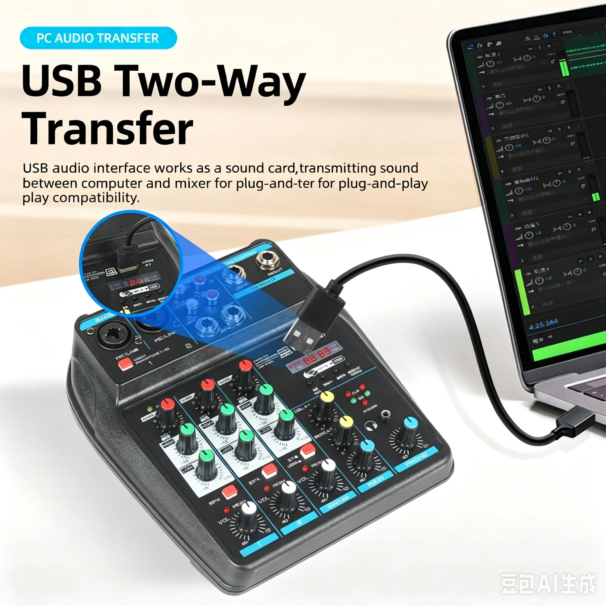Mini 4 Channel USB Audio Mixer PC Console With BT Record 48V Phantom Dj Controle Mixer Samrt Phone Live