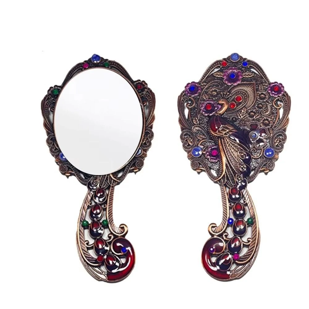 Miroir de maquillage paon Portable, ensemble de peignes, miroir de maquillage princesse Vintage à main avec boîte-cadeau avec peigne, miroir cosmétique