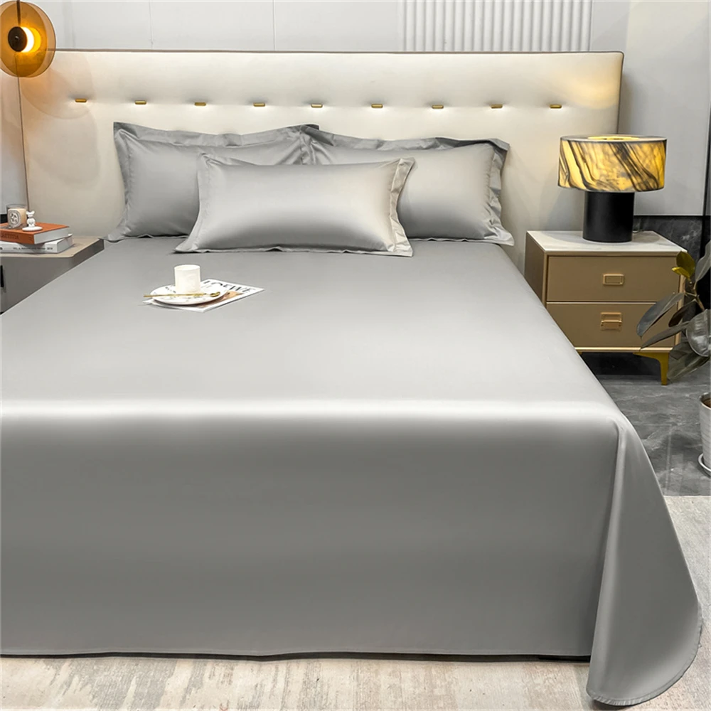 High-End Satin Bed Sheet Solid Color Home Bed Flat Sheet for Double Bed Luxury Bedding Bedsheets Bed Linen Sheets King Bed Cover