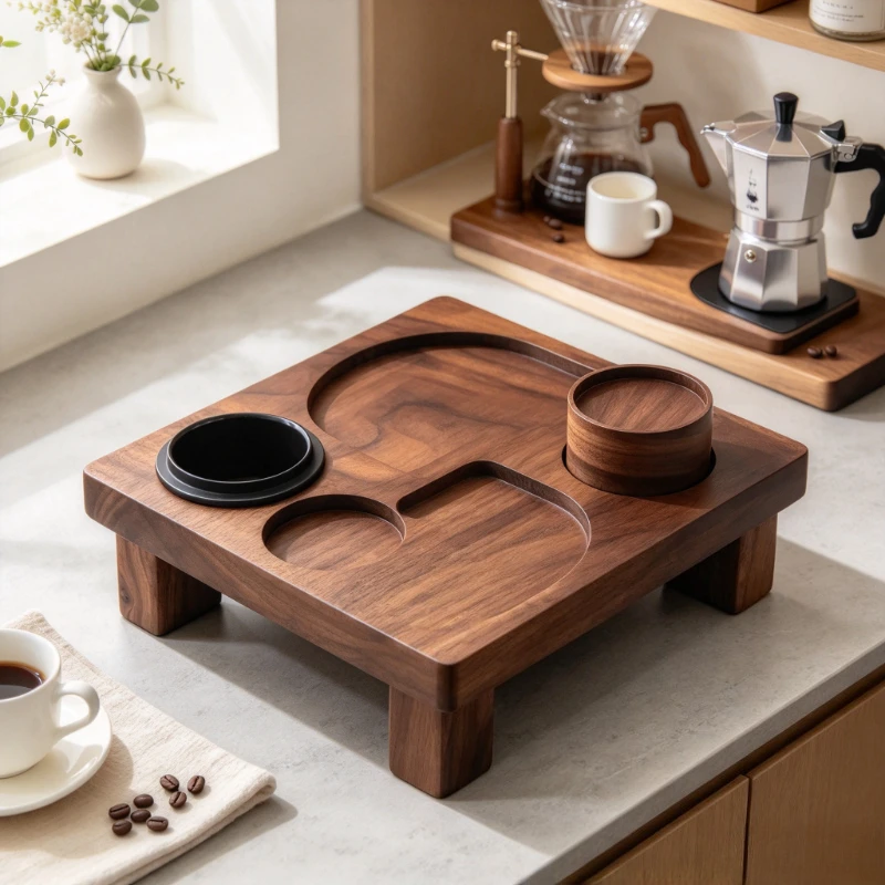 Coffee Grinder Riser, Solid Walnut Wood Grinder Stand with an Elevated Platform and Smooth Finish for Coffee Station Setup