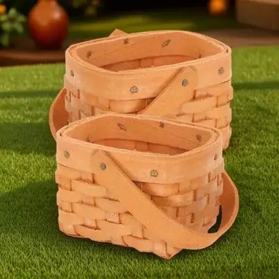 Mini Woven Wood Baskets Set – 2pcs Lightweight Rustic Desk Organizer for Flowers, Home & Office Decor