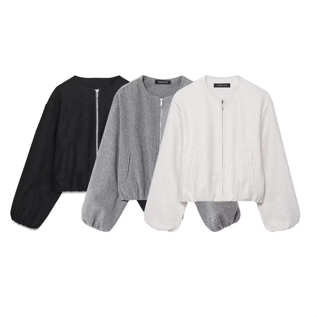 

2025 new women's clothing European and American style all-match soft French design round neck jacket