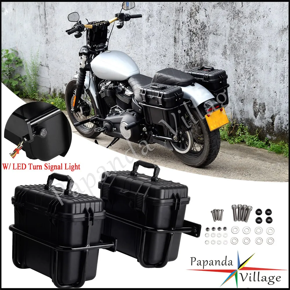 

Side Case Box W/Conversion Mounting Brackets Guard Rail Kit W/LED Turn Signal Light For Harley M8 Softail 2018-2022 Saddle Bag