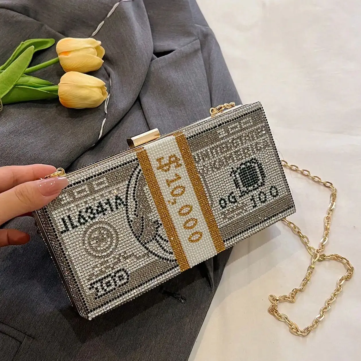 

Дизайн букв в долларах со стразами, женские вечерние сумки с клапаном, модные женские клатчи, вечерние, выпускной, ужин, коробка для мероприятий, блестящий P