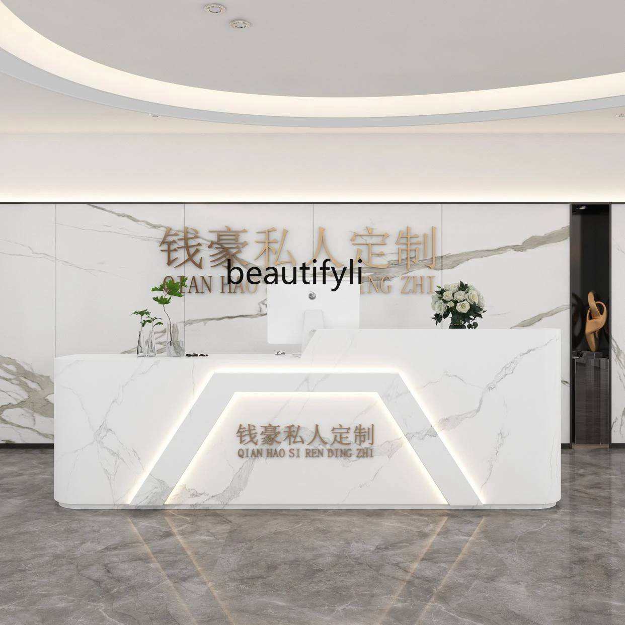 

Company Paint Reception Desk Creative Beauty Salon Bar Counter Cashier Curved Hotel Welcome