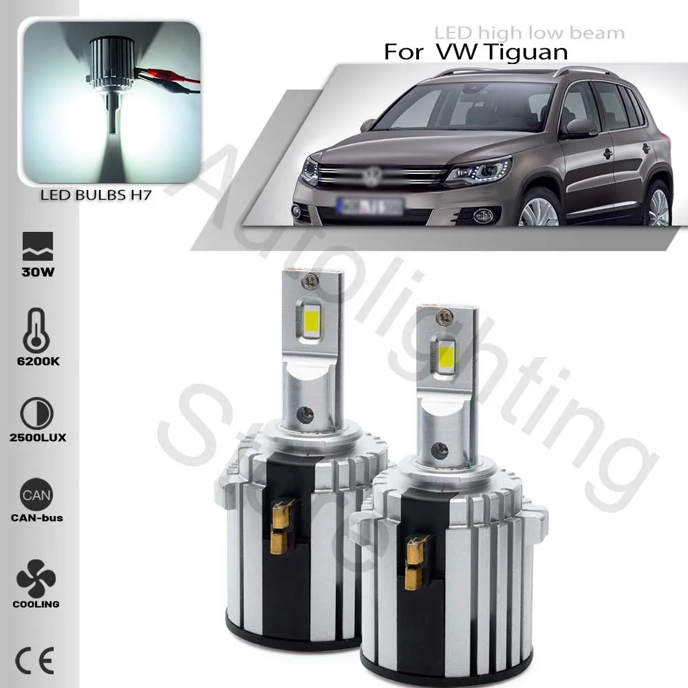 

2PCS H7 Led Bulbs Car Headlights Super Bright High Low Beam 6500K For VW Tiguan Touran Sharan Golf & GTI & Golf Variant MK6 MK7