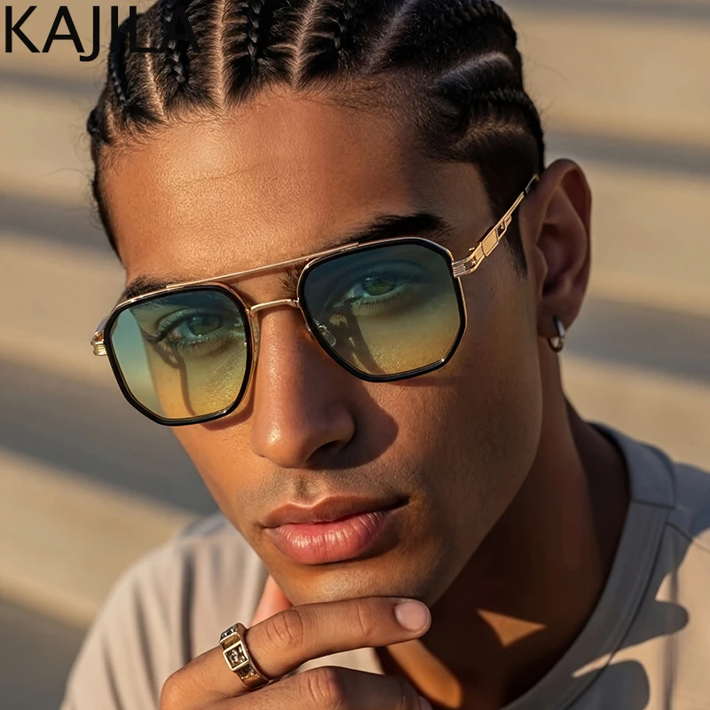 

Polarized Square Punk Sunglasses Men 2026 Luxury Brand Trendy Metal Polygon Change Color Sun Glasses For Male Double Beam Shades