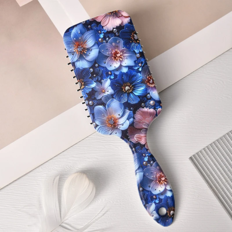 New Retro Sapphire Blue Large Flower Printing Air Cushion Comb High Cranial Top Artifact Smooth Hair Airbag Comb