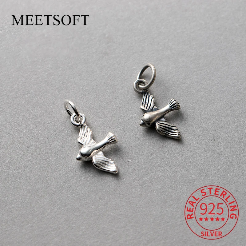 

925 Sterling Silver Retro Swallow Bird Wing Pendant Hand Woven Rope DIY Bracelet Necklace Handmade Woven Rope Material Accessory