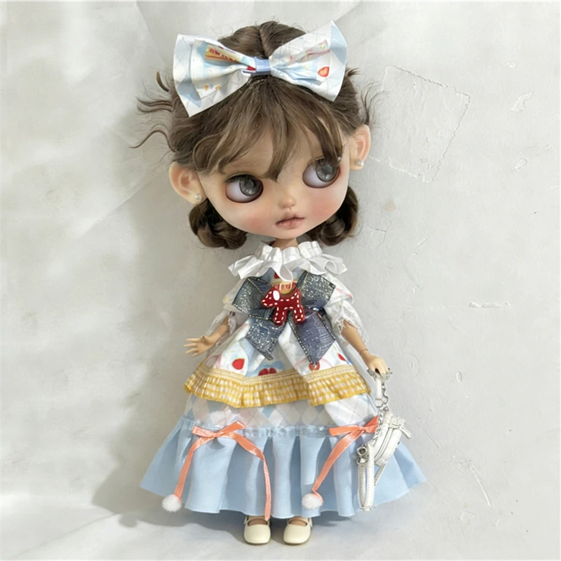 Cute Girl Sweet Dress For Blythe Doll Outfit Clothing Blue Princess Lace Dress Flower Coat Set Clothes BJD Doll 6/1 OB24 OB22