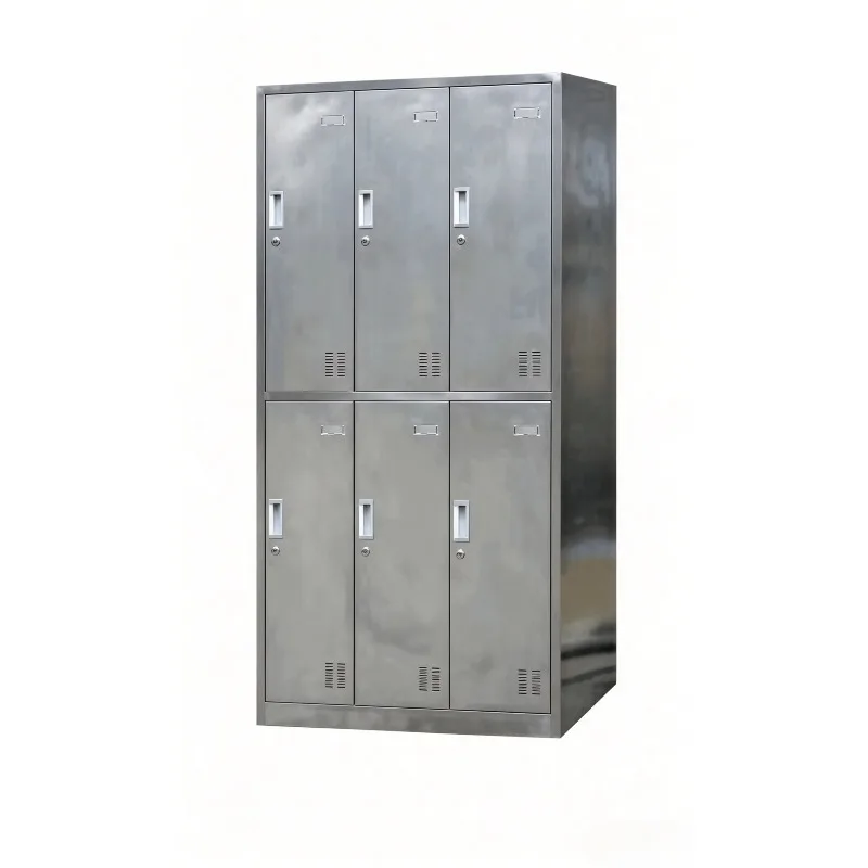 modern stainless steel lockers with electronic locks, multiple doors, suitable for employees to use in offices, schools, gyms