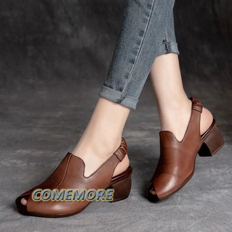 2023 New Women\'s Large Sexy Simple Thick High Heel Commuter Buckle Woman Shoes Heel Comfortable for Summer Casual Luxury Sandals