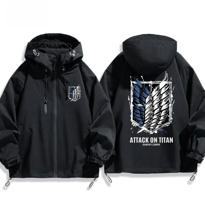 進撃の巨人-コラボ-ユニセックス-ジャケット-ユース-ポップカルチャー-アニメ-ウィンドブレーカー-コート-ポリエステル繊維-長袖-ジッパー開閉