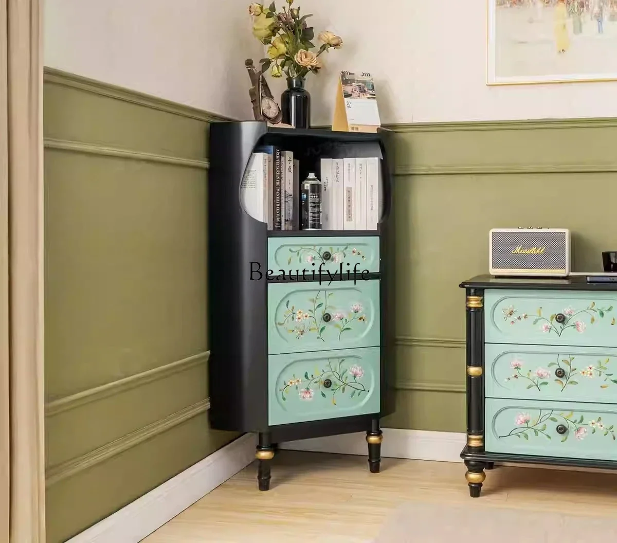 

ls 42 American rural corner cabinet bedside triangle cabinet shelf hand painted