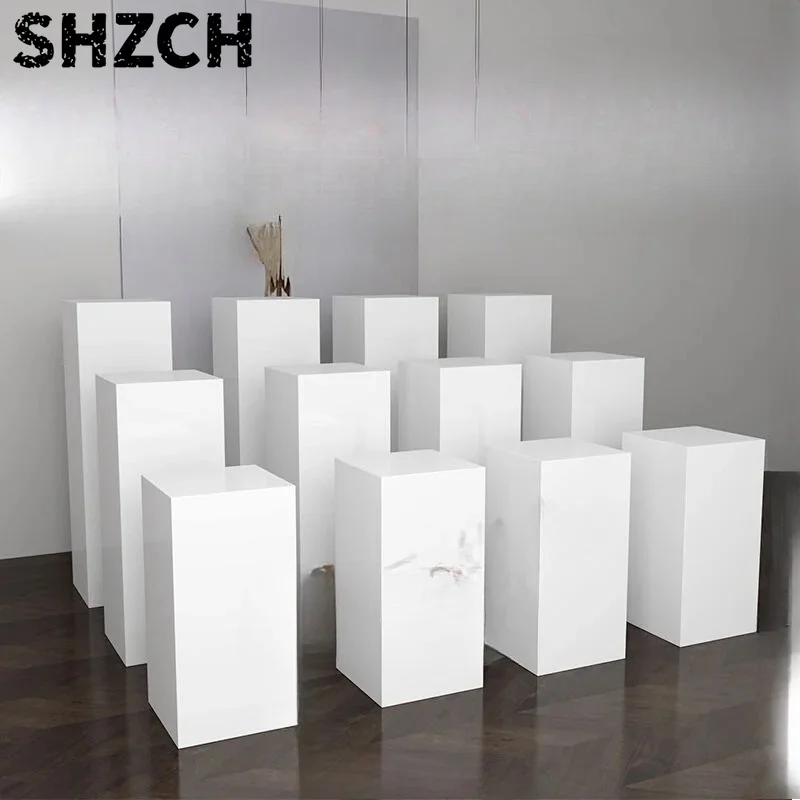 ‌Square White Display Stand Lacquered Pedestal for Sculpture Art Showcase Platform Museum Exhibition Table Premium Display Stand