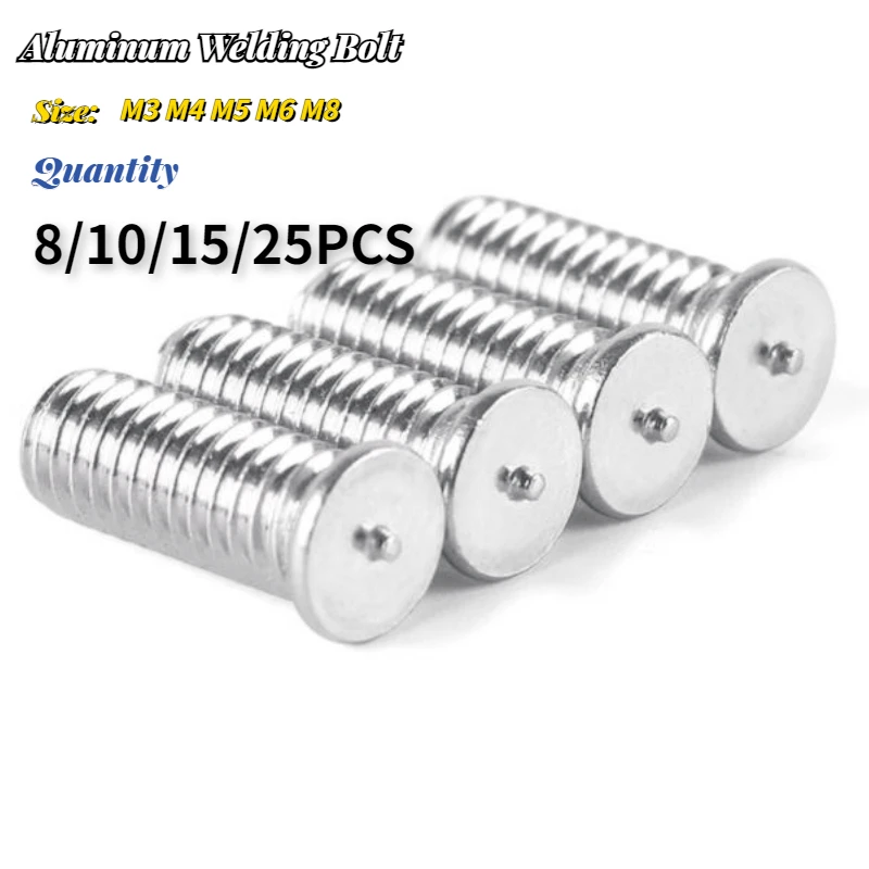 8/10/15/25PCS Aluminum Welding Bolt Stud Capacitor Discharge CD Spot M3 M4 M5 M6 M8 Length 6 8 10 12 16 20 25 30 35 40 50 MM