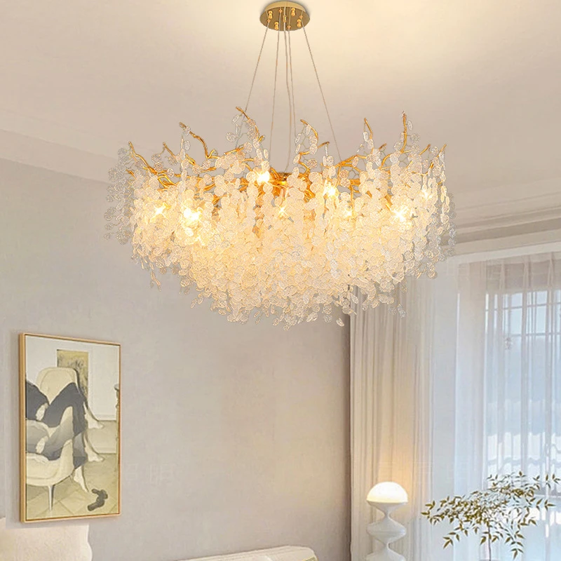 

Nordic Ceiling Hanging Chandelier Gold Crystal Pendant Light for Living Dining Table Room Hotel Hall Villa Home Decoration Lamps