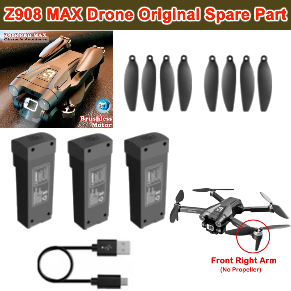 Z908 MAX 8K Drone Original Spare Part Propeller Blade / 3.7V 2000MAH Battery / USB Charger /  Motor Arm DIY Accessory