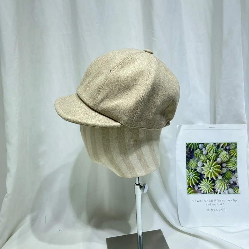 

Simple Solid Color Duckbill Hat for Women Autumn and Winter Painter Octagonal Hat Fashionable Retro Newsboy Hat