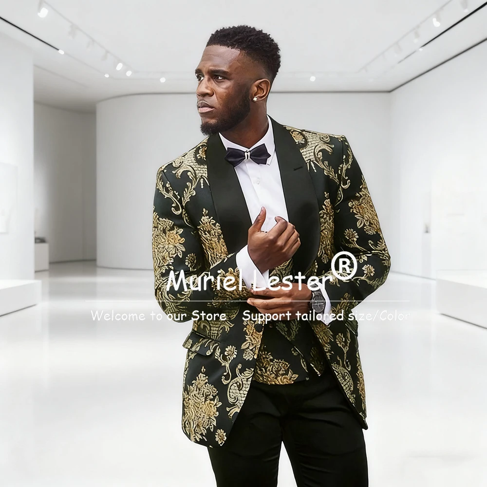 

Классические жаккардовые костюмы, мужские комплекты из 3 предметов, свадебные смокинги для жениха, черные пиджаки с шалью и лацканами для выпускного вечера, Terno Masculinos 2026