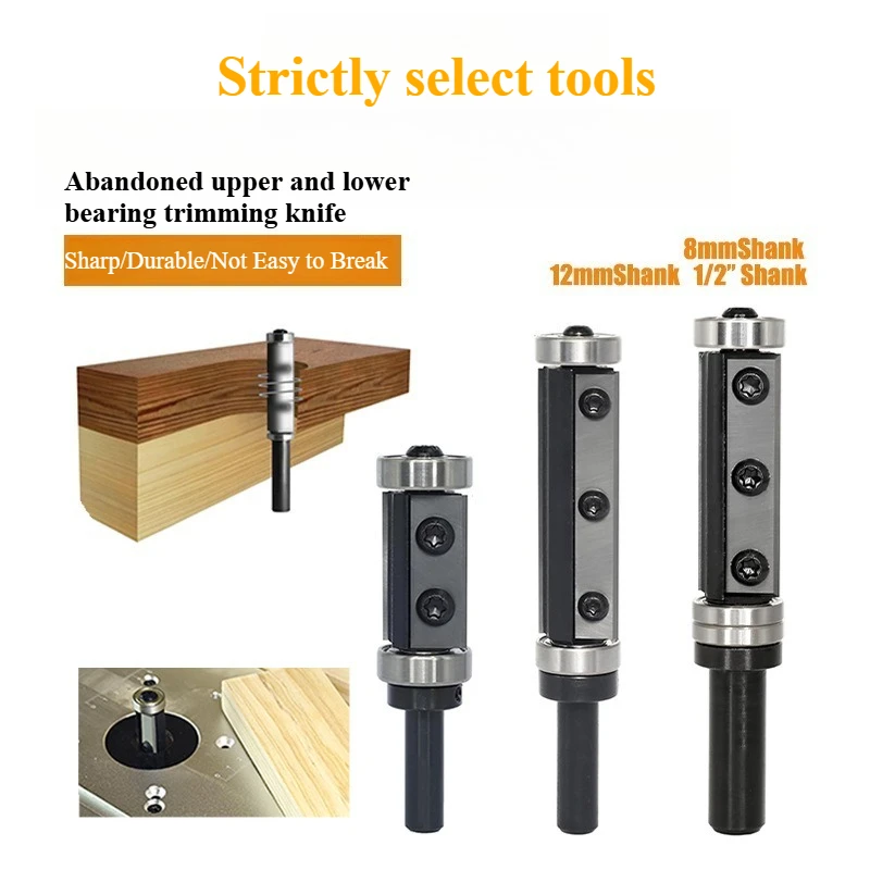 Upper Lower Double Bearing Trimming Milling Bit Woodworking Cutter Fit Wood Router Engraving Machine Cutting Accessories