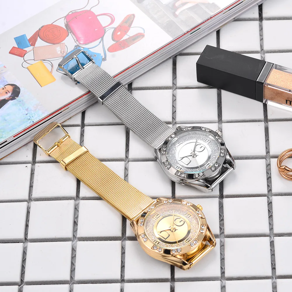 Fashion jam tangan mewah Dqg jam tangan kuarsa kristal jam tangan wanita baja tahan karat perak emas jam tangan gaun wanita Zegarek Damski