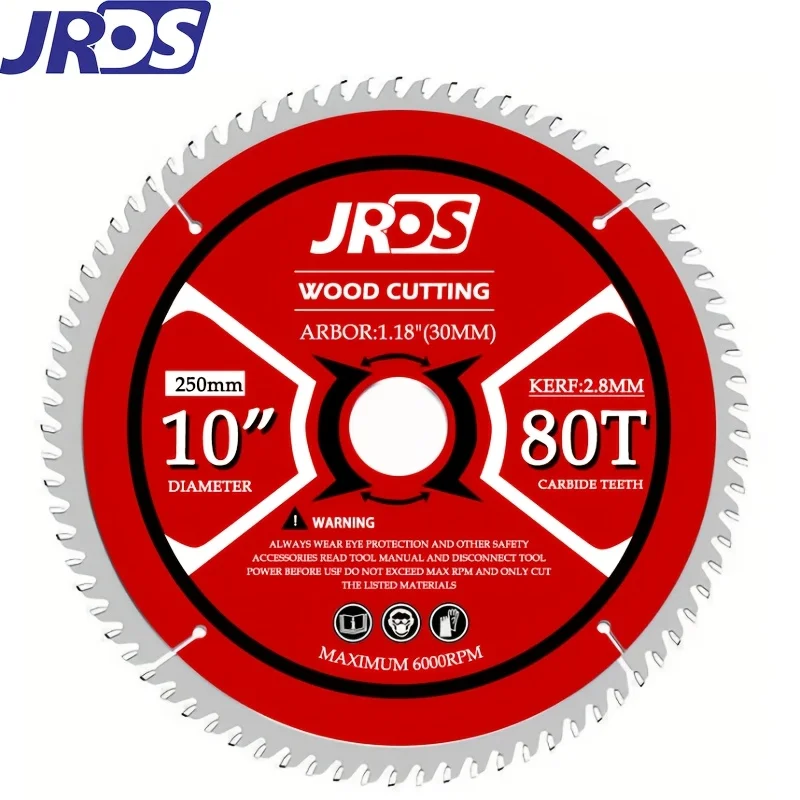 jrds-10インチ-80t-超硬チップ付き木材用鋸刃、最大回転数6000rpm、角度切断、卓上、および円形鋸に対応。