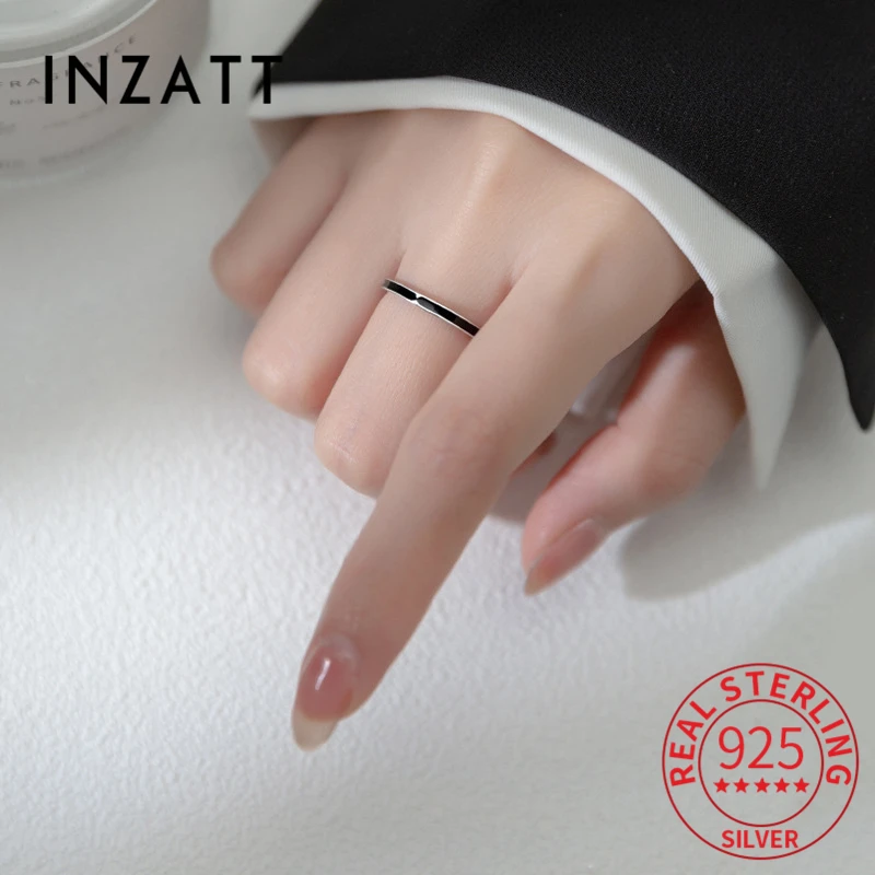 

INZATT Real 925 Sterling Silver Black Enamel Round Adjustable Ring For Fashion Women Cute Fine Jewelry Minimalist Accessories