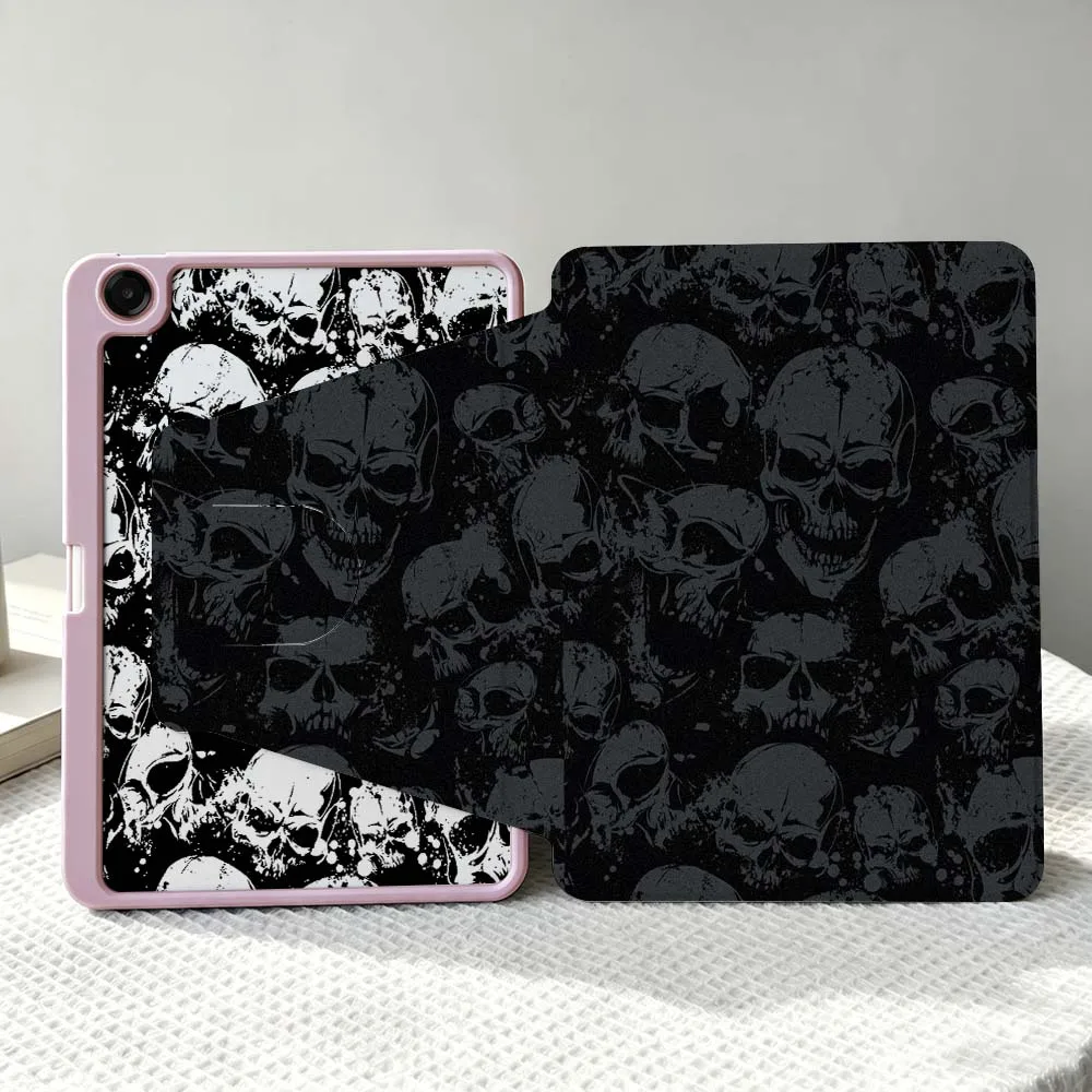 Black Skull Pattern For Samsung Galaxy Tab S11 S10 S9 S8 A11 FE Plus Ultra 360° Rotation Stylus Storage Tablet Case Soft