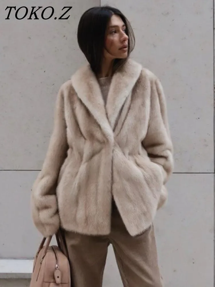 

TOKO Women's Spring Summer Lapel Oversized Blazer Style Faux Fur Coat Elegant Office Wear 2026 Trendy Feminine Fashion Fur Coat