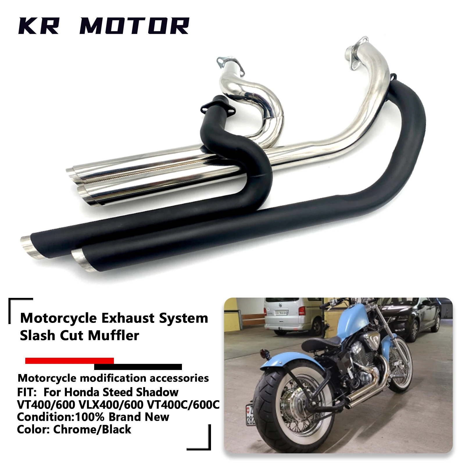 Fit For Honda Steed Shadow VT400 VT600 VLX400 VLX600 VT400C VT600C VLX600 Motorcycle Handmade Dual Full Exhaust System Muffler