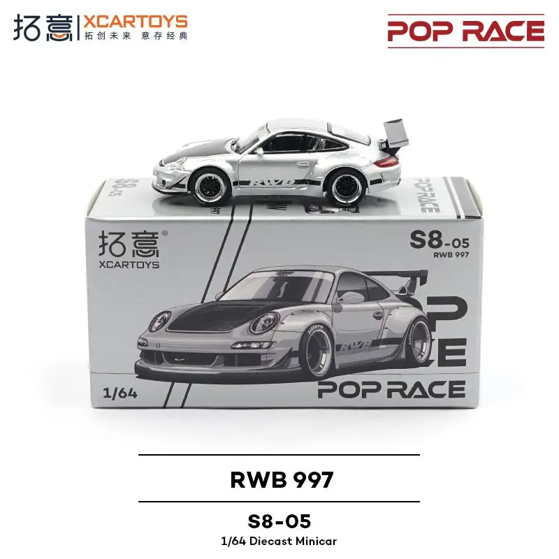 POP RACE Rx 1/64 Schaal Gesimuleerde Metalen Auto Zilver 1:64 Miniatuur Statisch Alloy Jongens Kerst Speelgoedauto Model Cadeau