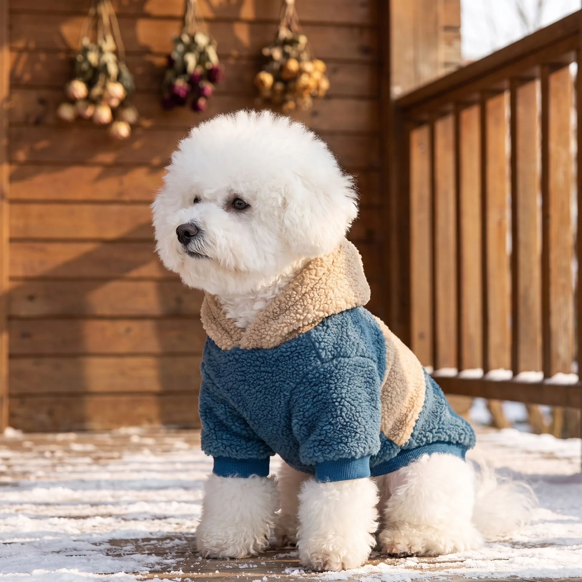 Hundekapuzenpullover, Kapuzenbekleidung für Haustiere, Herbst- und Winterbekleidung für Hunde, farblich abgesetzte Hundebekleidung aus Lammfell, warme Kleidung für kleine Hunde. – Detail 13