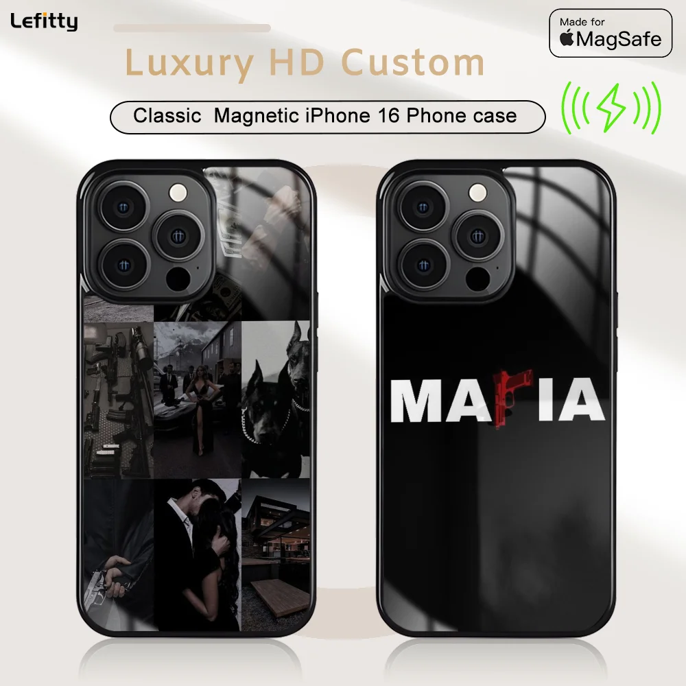 

Cool Black Mafia Phone Case For iPhone 16 15 14 13 12 11 Pro Max Plus Mini Magnetic Magsafe Wireless Charging Cover